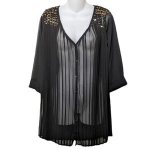 NWT STONE ROW Sheer Pleated Sequin Tunic Top XS